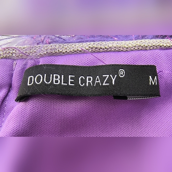 Double Crazy Chic Clear Straps Purple Fuzzy Metallic Faux Feather Mini Dress M - Picture 11 of 11